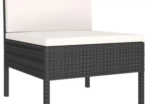 Set mobilier de grădină cu perne, 3 piese, negru, poliratan - 4/5