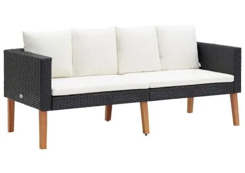 Canapea de grădină cu 2 locuri, cu perne, negru, poliratan - 2/5