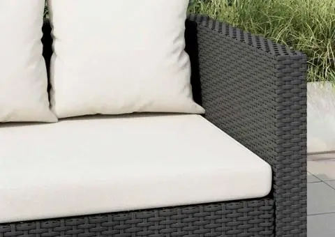 Canapea de grădină cu 2 locuri, cu perne, negru, poliratan - 3/5