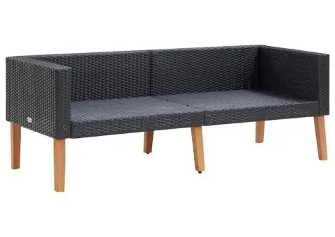 Canapea de grădină cu 2 locuri, cu perne, negru, poliratan - 4/5