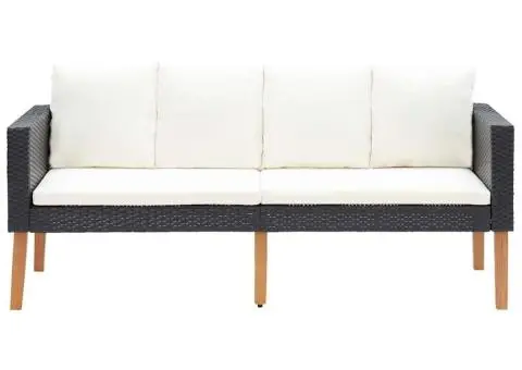 Canapea de grădină cu 2 locuri, cu perne, negru, poliratan - 5/5