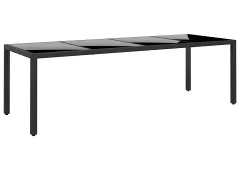 Masă de grădină negru 250x100x75 cm sticlă securizată/poliratan - 1/5
