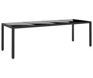 vidaXL Masă de grădină negru 250x100x75 cm sticlă securizată/poliratan
