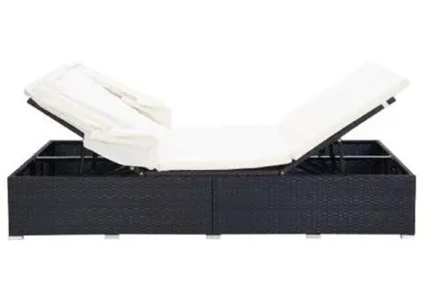 Șezlong de 2 persoane cu pernă, negru, poliratan - 5/5