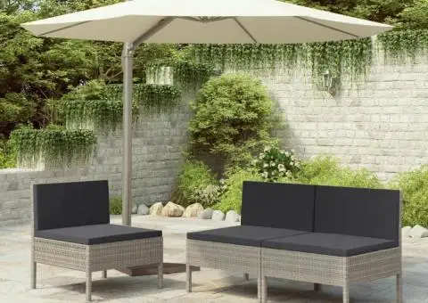 Scaune de grădină cu perne, 3 buc., gri, poliratan - 1/5