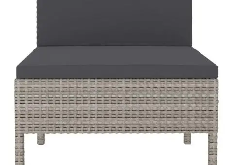 Scaune de grădină cu perne, 3 buc., gri, poliratan - 4/5