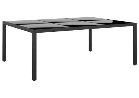 Masă grădină, negru, 200x150x75cm, sticlă securizată/poliratan - 1/5