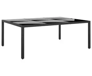 vidaXL Masă grădină, negru, 200x150x75cm, sticlă securizată/poliratan