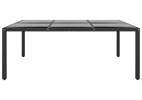 Masă grădină, negru, 200x150x75cm, sticlă securizată/poliratan - 2/5