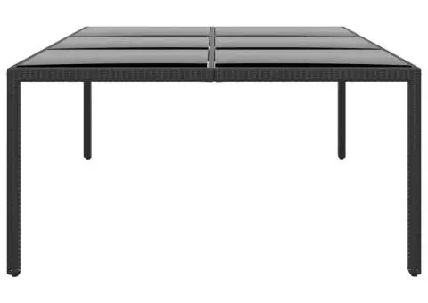 Masă grădină, negru, 200x150x75cm, sticlă securizată/poliratan - 3/5