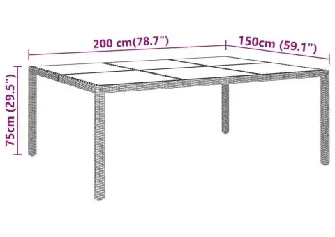 Masă grădină, negru, 200x150x75cm, sticlă securizată/poliratan - 5/5