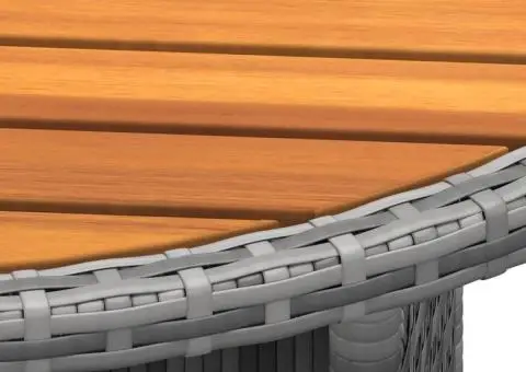 Masă de grădină, gri, Ø80x75cm, lemn de acacia/poliratan - 3/4