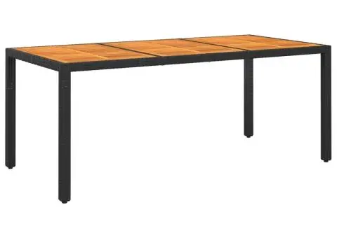 Masă grădină, negru, 190x90x75cm, lemn de acacia/poliratan - 1/5