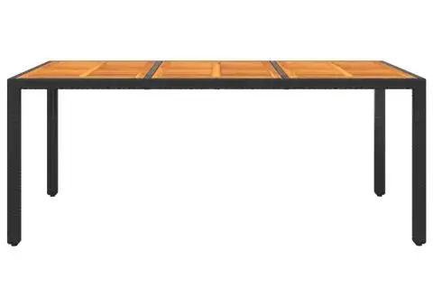 Masă grădină, negru, 190x90x75cm, lemn de acacia/poliratan - 2/5