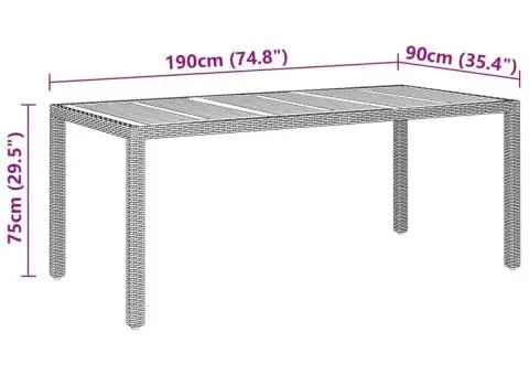 Masă grădină, negru, 190x90x75cm, lemn de acacia/poliratan - 5/5