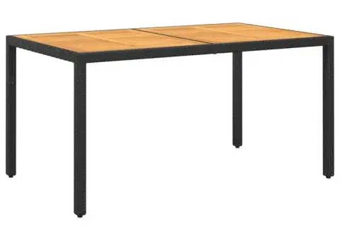 Masă de grădină, negru, 150x90x75 cm, lemn acacia și poliratan - 1/5