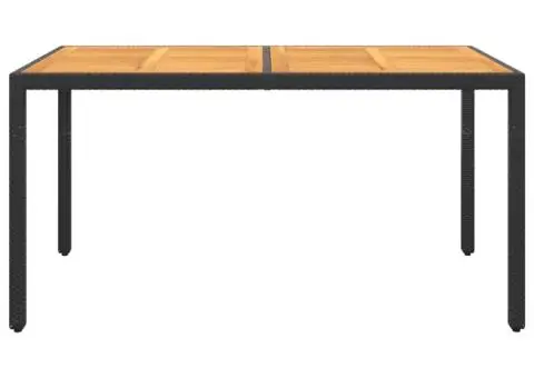 Masă de grădină, negru, 150x90x75 cm, lemn acacia și poliratan - 2/5