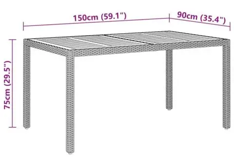 Masă de grădină, negru, 150x90x75 cm, lemn acacia și poliratan - 5/5