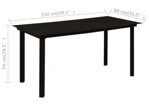 Masă de grădină, negru, 150 x 80 x 74 cm, oțel și sticlă - 5/5