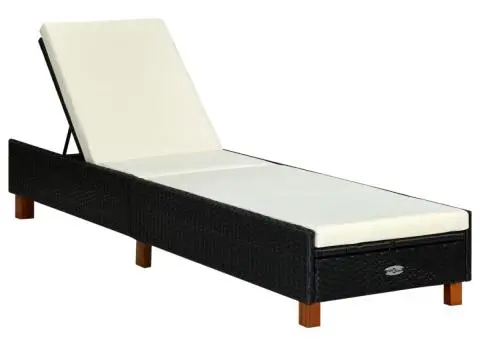 Șezlong cu pernă, negru, poliratan - 1/5