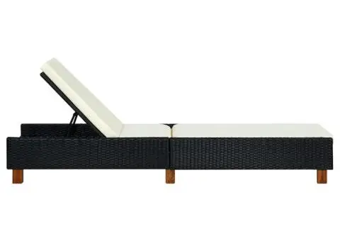 Șezlong cu pernă, negru, poliratan - 3/5