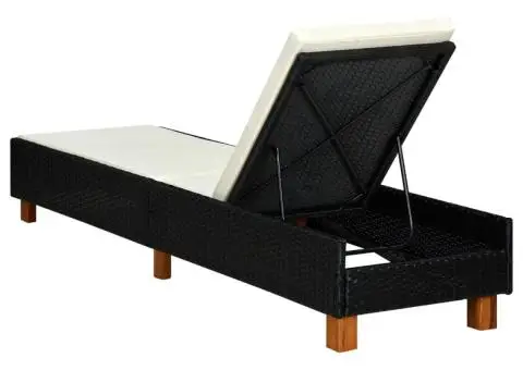 Șezlong cu pernă, negru, poliratan - 4/5