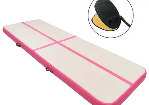 Saltea gimnastică gonflabilă cu pompă roz 800x100x20 cm PVC - 1/5