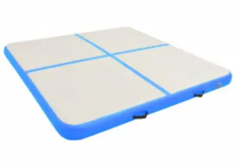 Saltea gimnastică gonflabilă cu pompă albastru 200x200x15cm PVC - 2/5