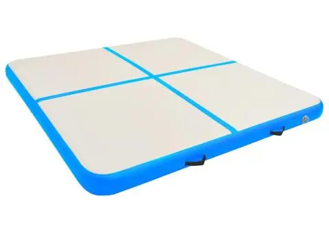 Saltea gimnastică gonflabilă cu pompă albastru 200x200x15cm PVC - 3/5