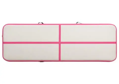 Saltea gimnastică gonflabilă cu pompă roz 400x100x20 cm PVC - 4/5