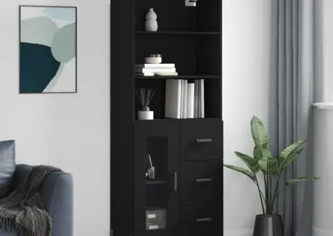 Dulap înalt, negru, 69,5x34x180 cm, lemn compozit - 1/5