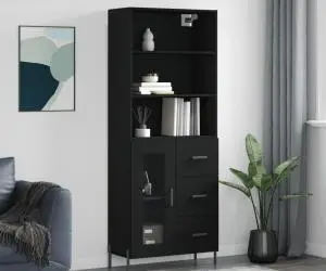 vidaXL Dulap înalt, negru, 69,5x34x180 cm, lemn compozit