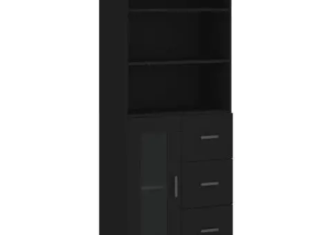 Dulap înalt, negru, 69,5x34x180 cm, lemn compozit - 2/5