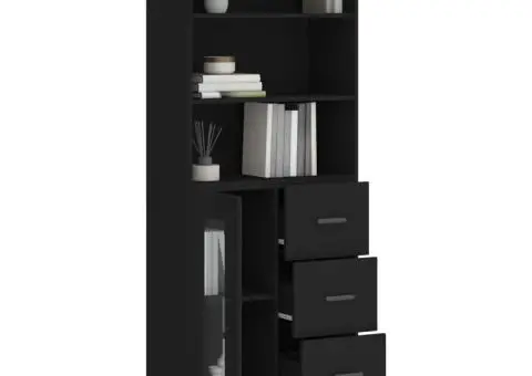 Dulap înalt, negru, 69,5x34x180 cm, lemn compozit - 3/5