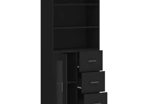 Dulap înalt, negru, 69,5x34x180 cm, lemn compozit - 4/5