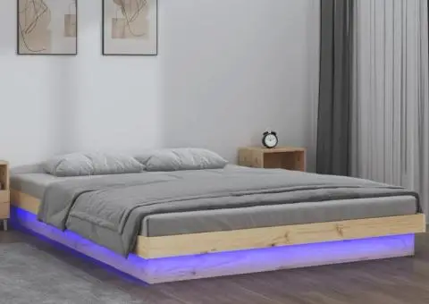 Cadru de pat cu LED, 150x200 cm, lemn masiv, King Size 5FT - 1/5