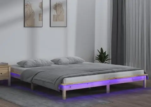 Cadru de pat cu LED, 150x200 cm, lemn masiv, King Size 5FT - 1/5