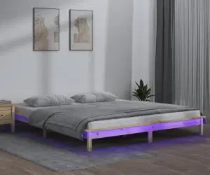 vidaXL Cadru de pat cu LED, 150x200 cm, lemn masiv, King Size 5FT