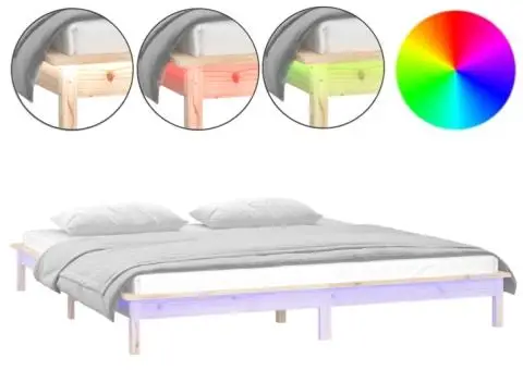 Cadru de pat cu LED, 150x200 cm, lemn masiv, King Size 5FT - 2/5