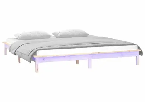 Cadru de pat cu LED, 150x200 cm, lemn masiv, King Size 5FT - 3/5