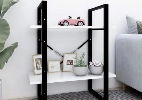 Bibliotecă cu 2 rafturi, alb, 60x30x70 cm, PAL - 1/5