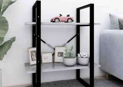 Bibliotecă cu 2 rafturi, gri beton, 60x30x70 cm, PAL - 1/5