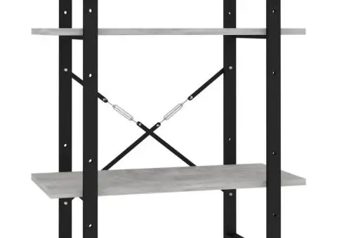 Bibliotecă cu 2 rafturi, gri beton, 60x30x70 cm, PAL - 2/5