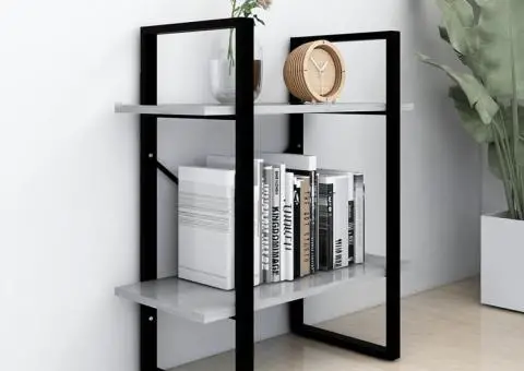 Bibliotecă cu 2 rafturi, gri beton, 60x30x70 cm, PAL - 3/5