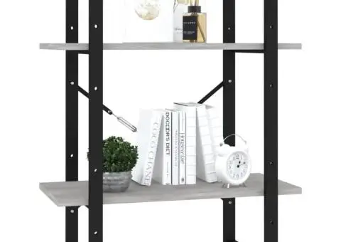 Bibliotecă cu 2 rafturi, gri beton, 60x30x70 cm, PAL - 4/5