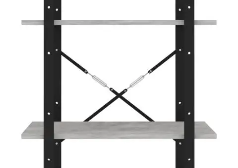 Bibliotecă cu 2 rafturi, gri beton, 60x30x70 cm, PAL - 5/5