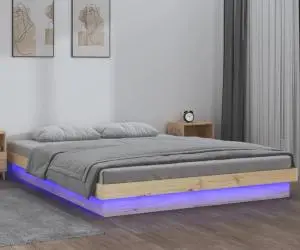 vidaXL Cadru de pat dublu cu LED, 135x190 cm, lemn masiv dublu
