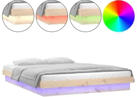 Cadru de pat dublu cu LED, 135x190 cm, lemn masiv dublu - 2/5