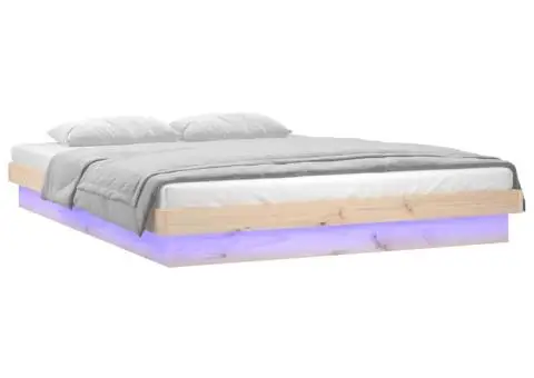 Cadru de pat dublu cu LED, 135x190 cm, lemn masiv dublu - 4/5