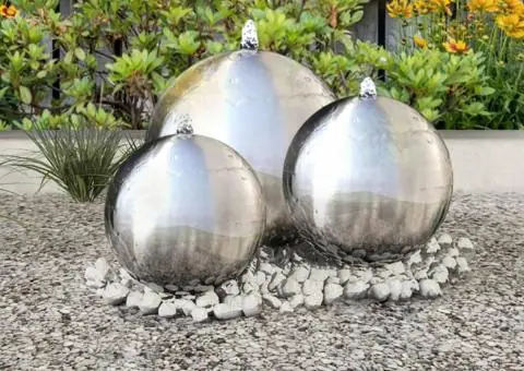 Fântâni sferice de grădină cu LED-uri, 3 piese, oțel inoxidabil - 1/5